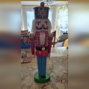Red and Blue Traditional Wooden Nutcracker Figurine